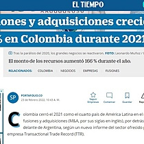 Fusiones y adquisiciones crecieron 40 % en Colombia durante 2021